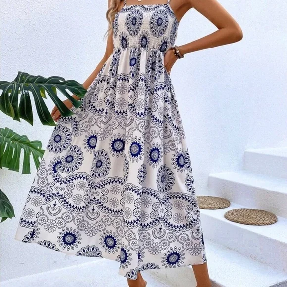 Amalfi Print Cami Blue white Vacation Dress new - Picture 3 of 4